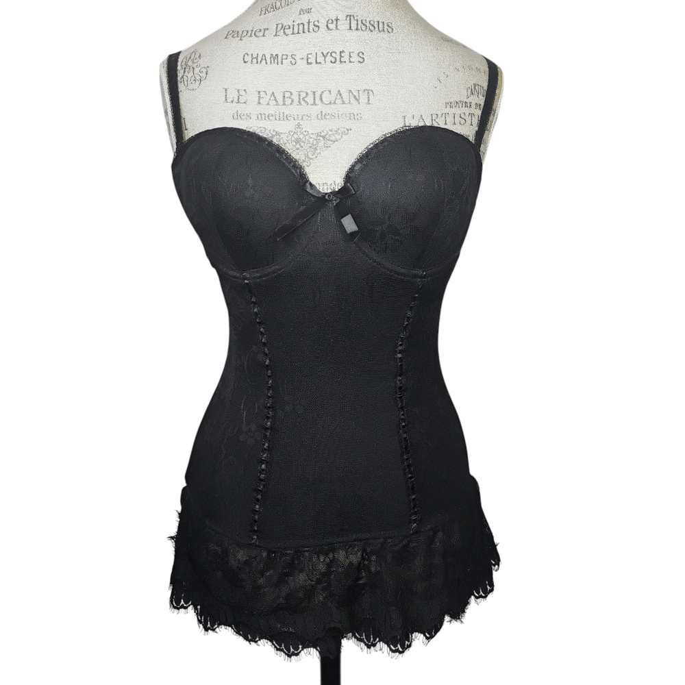Baci Y2K Corset Top Black Lace Sz XL Grunge Whimsigoth Dark Feminine Adjustable‎
